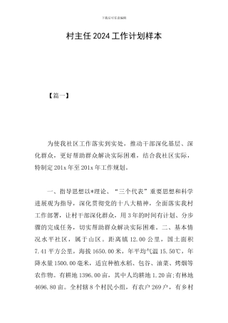 村主任2024工作计划样本