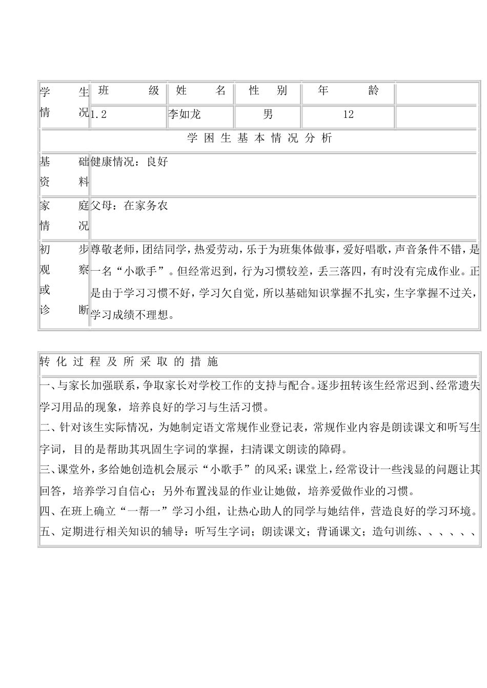学困生转化情况记录表4_第2页