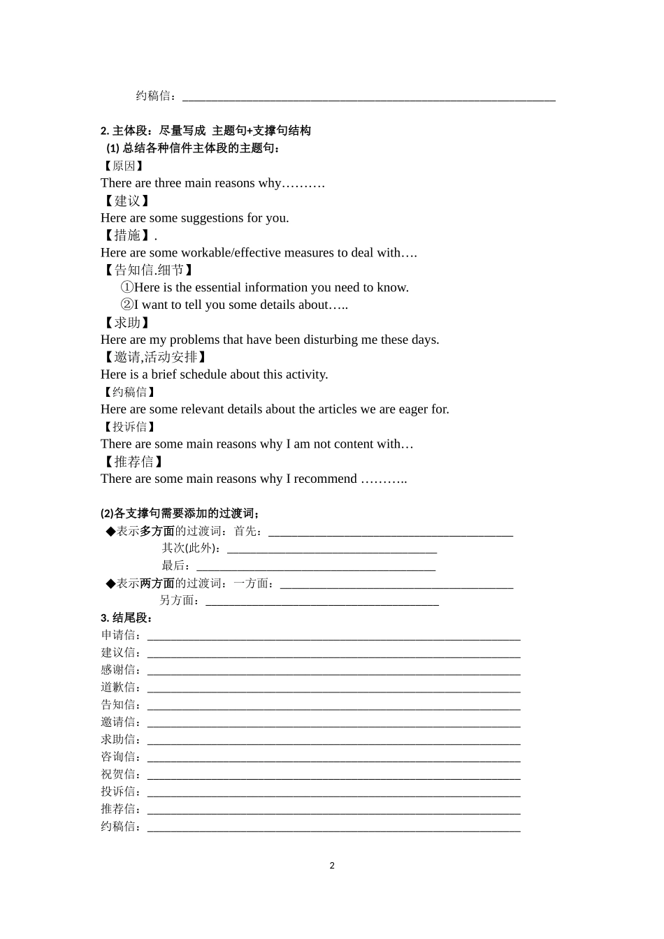 2016年全国卷英语作文之信件公开课(非常全面))_第2页