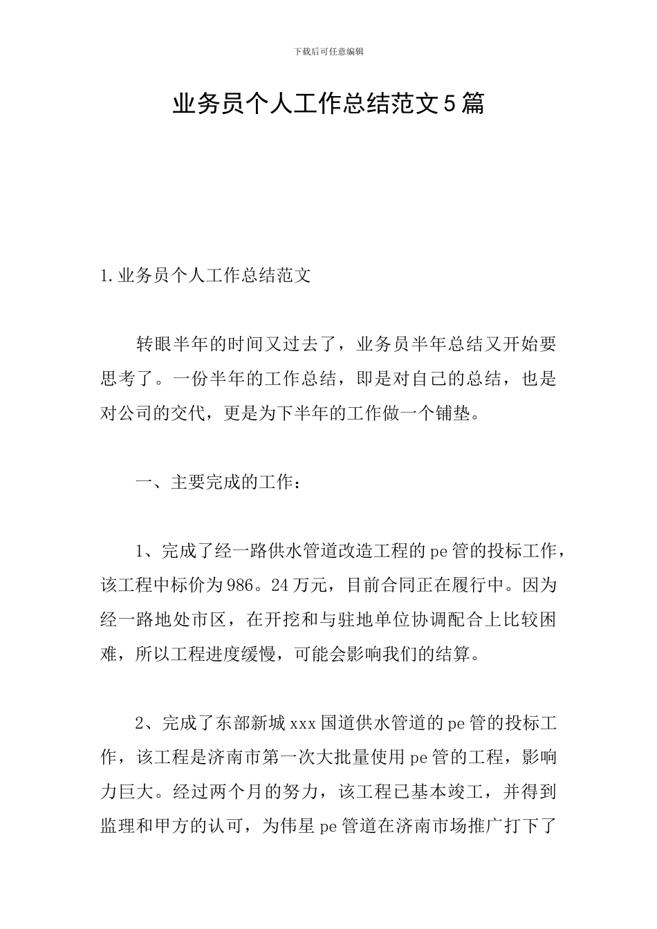业务员个人工作总结范文5篇_第1页