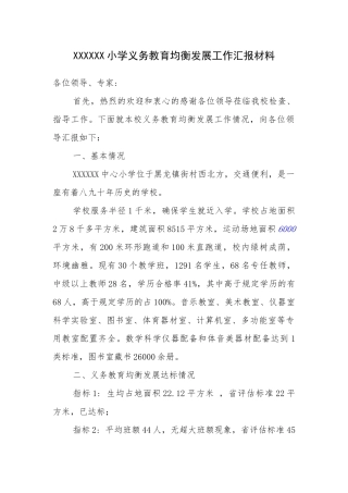 义务教育均衡发展工作汇报材料