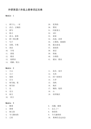 2016年新外研版英语八年级上册单词默写表