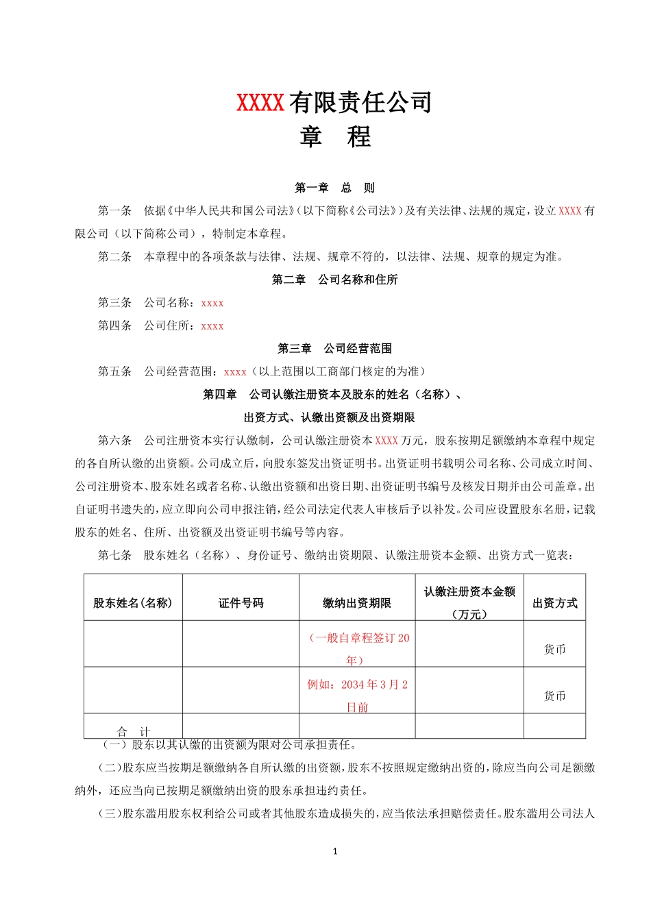 2015最新有限公司章程范本_第1页