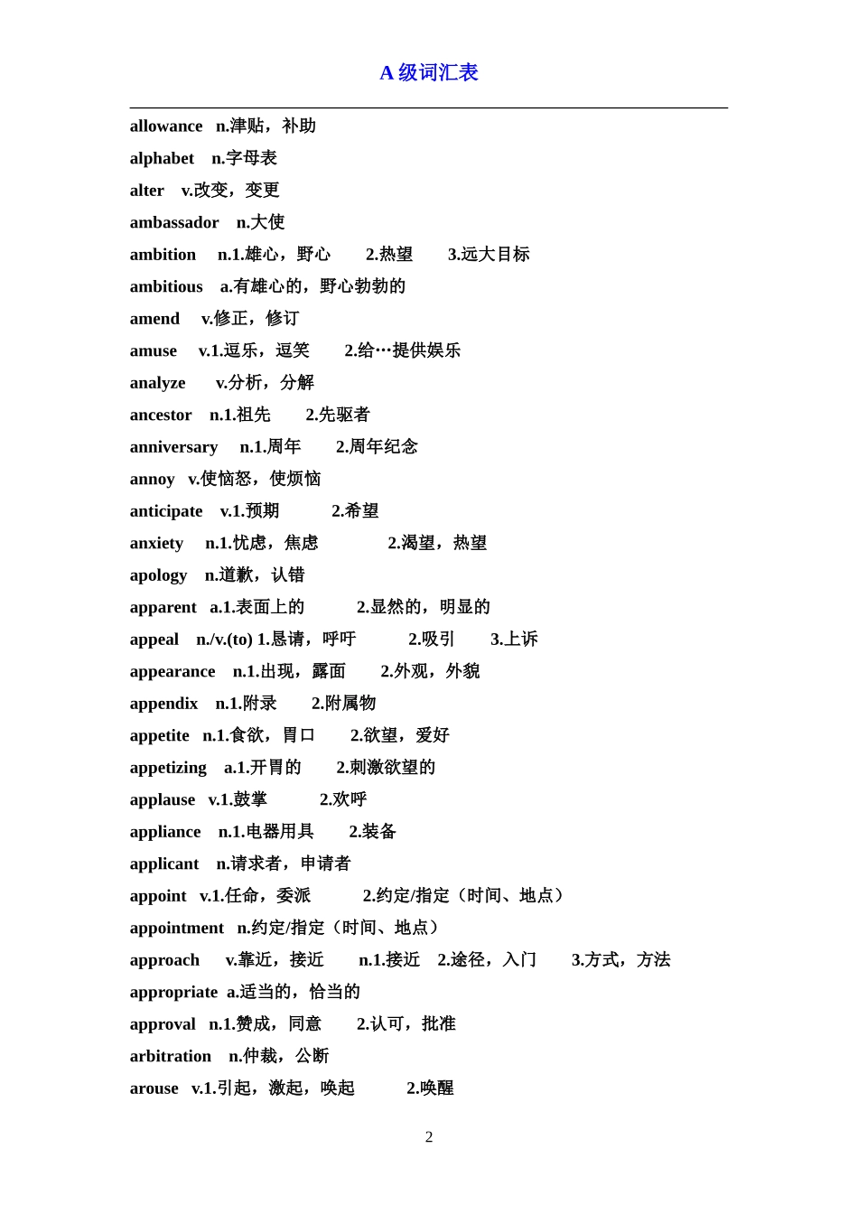 英语A级词汇表_第2页