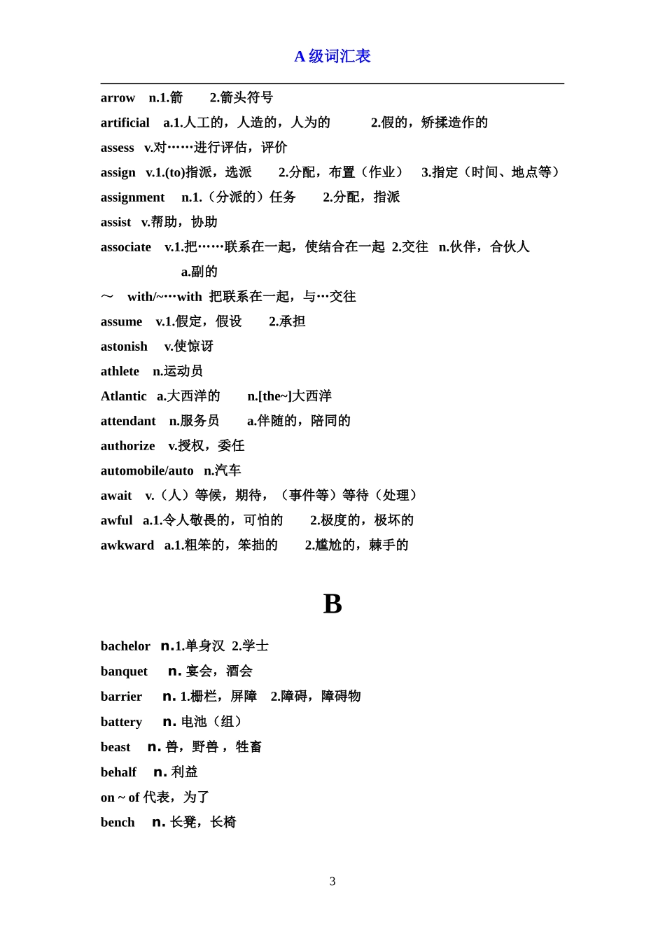 英语A级词汇表_第3页