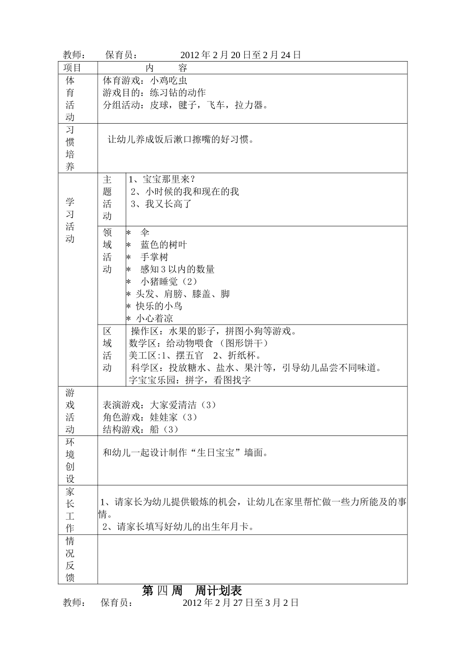 幼儿园小班下学期周计划2013_第3页