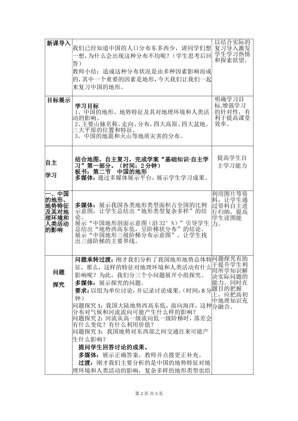 中国的地形(教学设计)_第2页