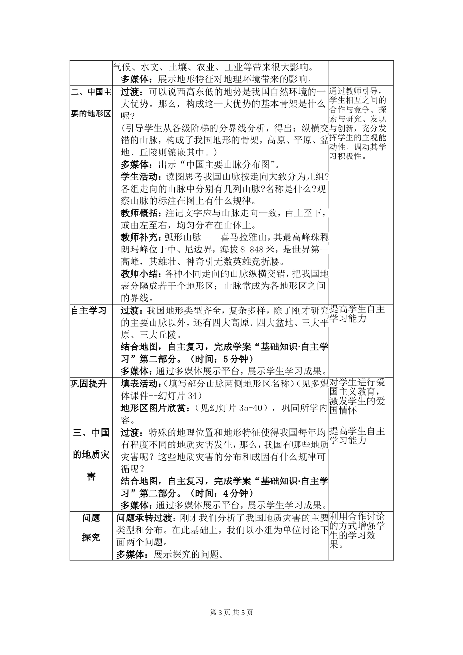 中国的地形(教学设计)_第3页