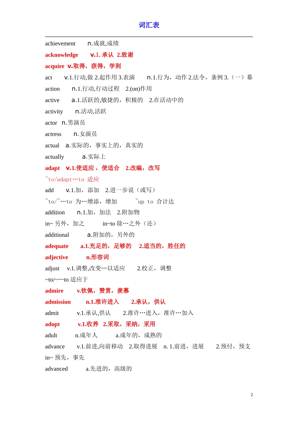 英语A级词汇词汇表_第2页
