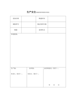 安全设施拆除停用和报废审批表