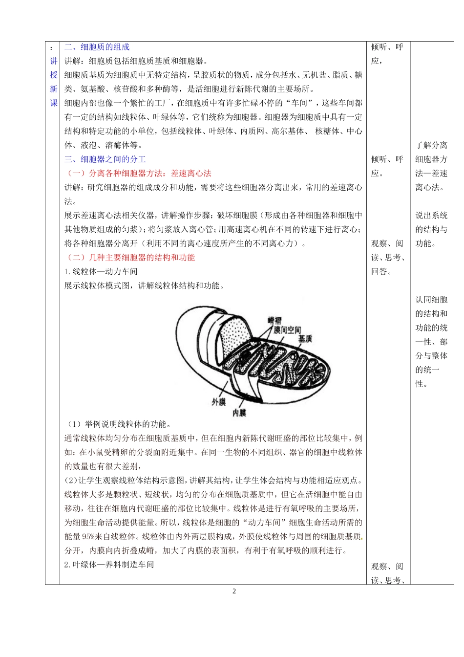 《细胞器——系统内的分工合作》第一课时-细胞器的结构和功能-教学设计_第2页