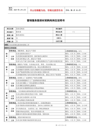 某啤酒企业营销服务部资材采购岗岗位说明书.