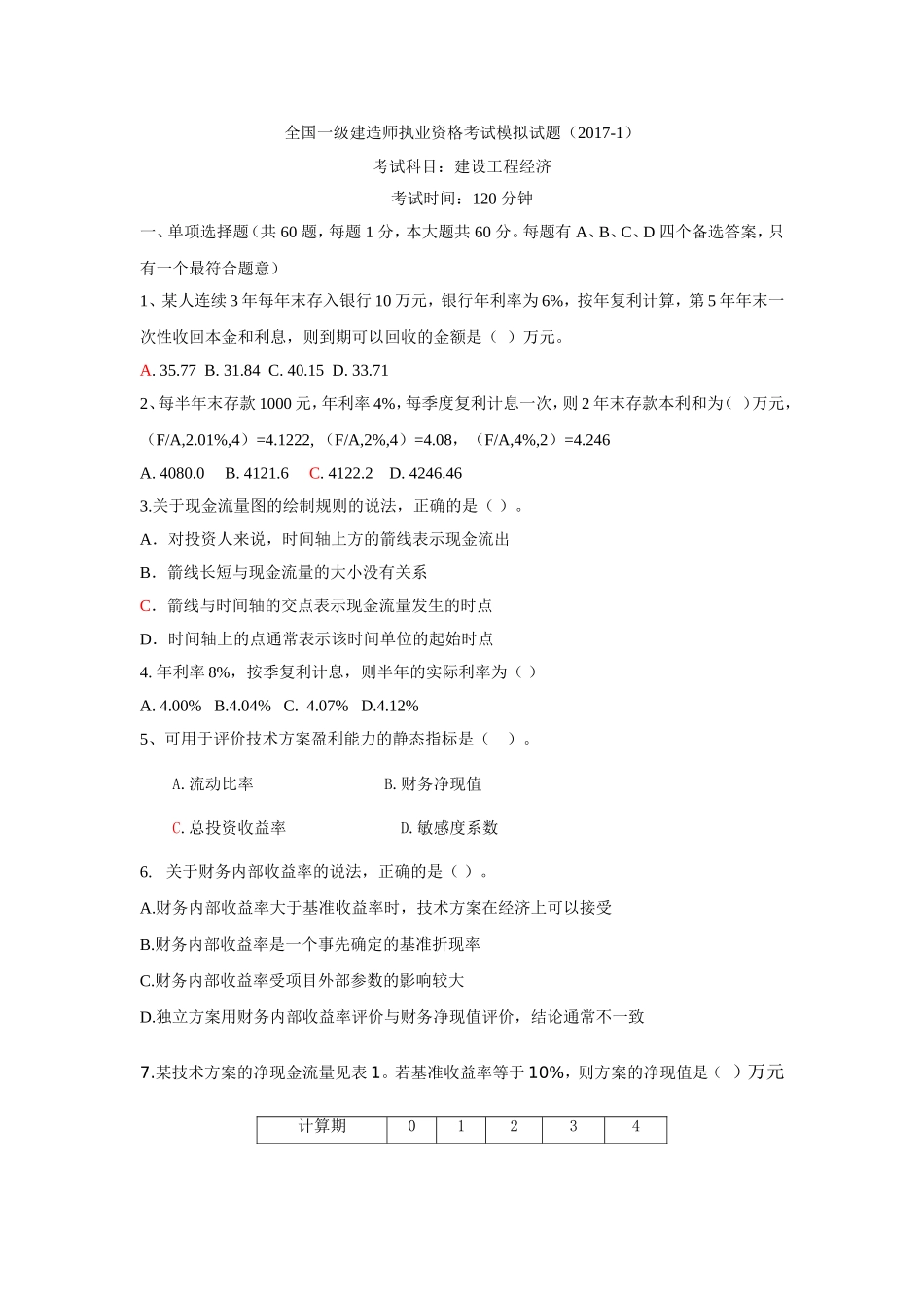 2017经济考试模拟试题1_第1页