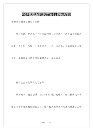 2024大学生出纳员顶岗实习总结