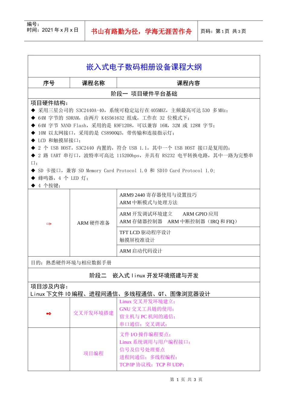 嵌入式电子数码相册设备课程大纲_第1页