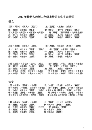 最新2017人教版二年级上册语文生字表组词