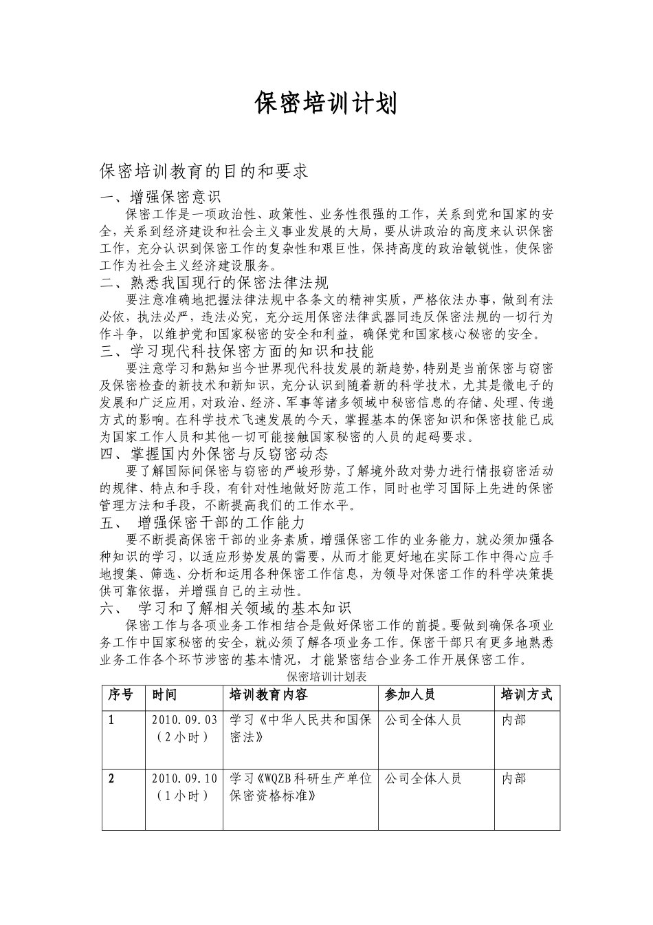 保密教育培训计划_第1页