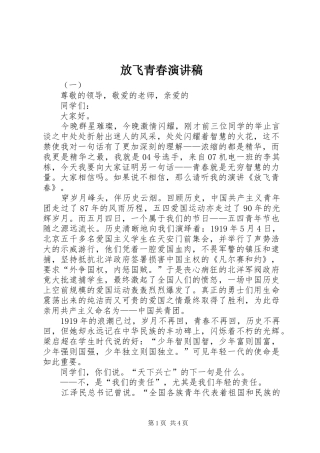 放飞青春致辞演讲稿