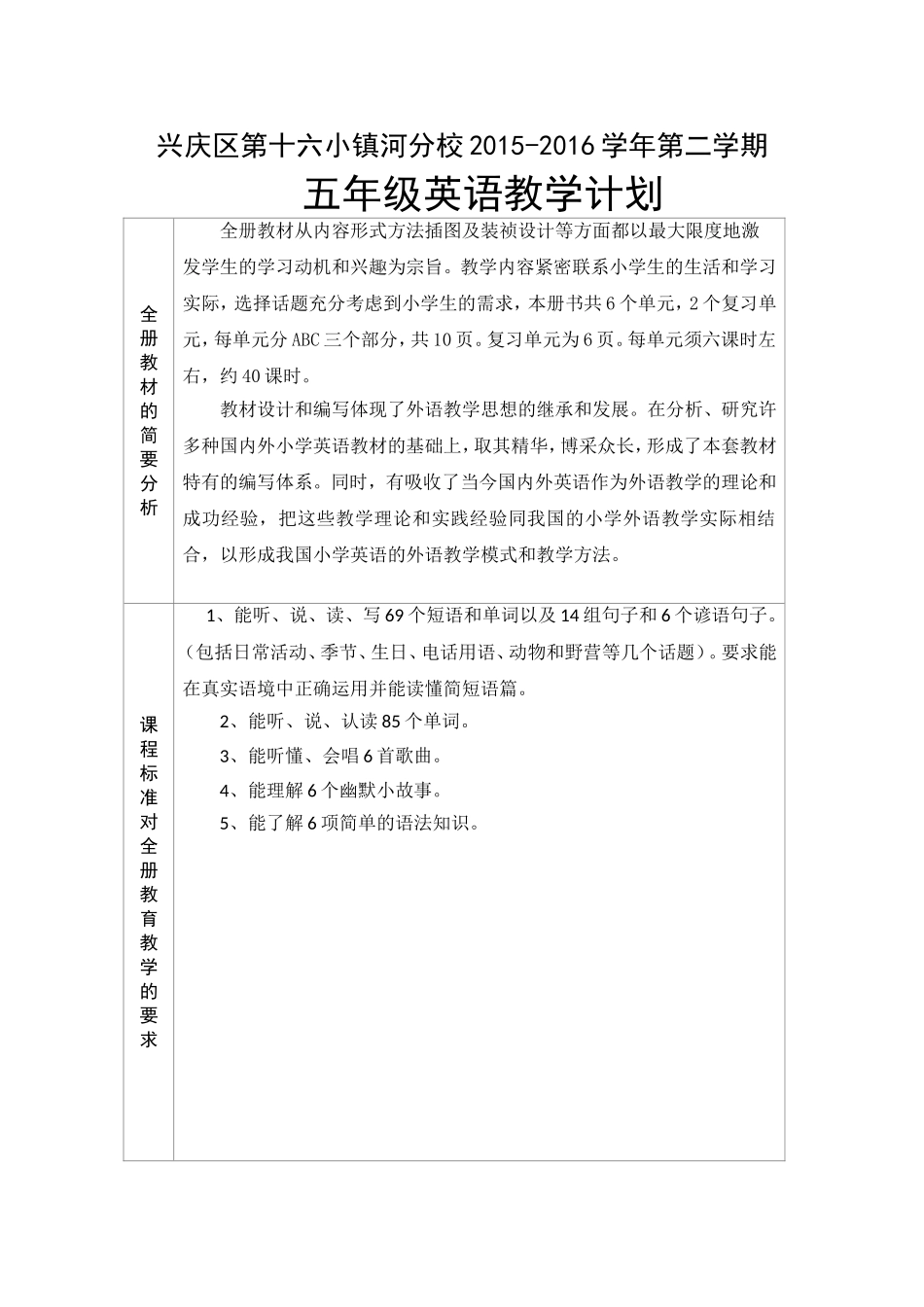 新版PEP小学英语五年级下册表格式教案_第1页