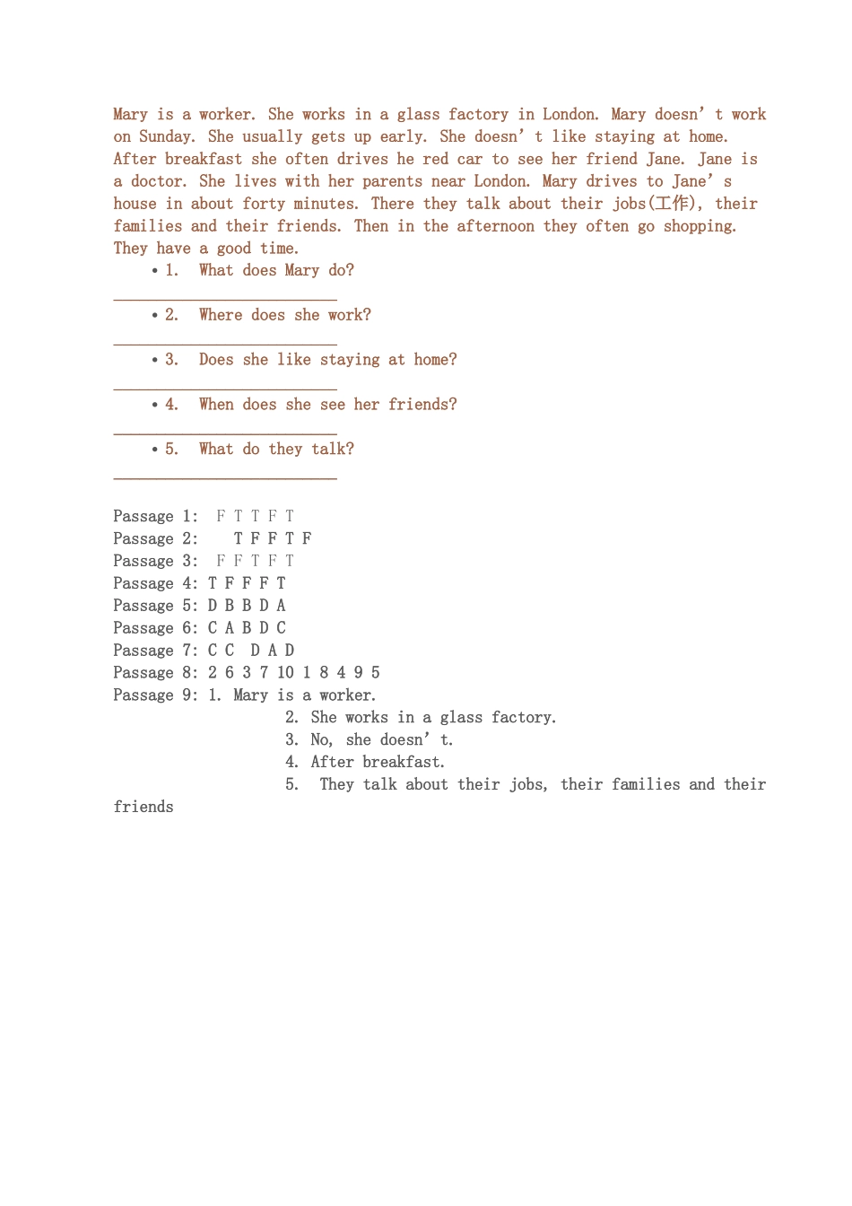 小学六年级英语阅读试题及答案_第2页