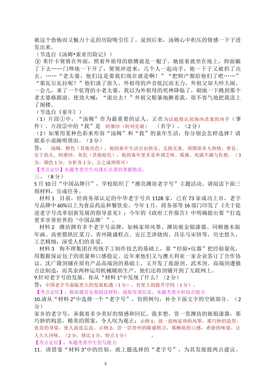 2017年潍坊市初中学业水平考试语文试题含答案解析_第3页