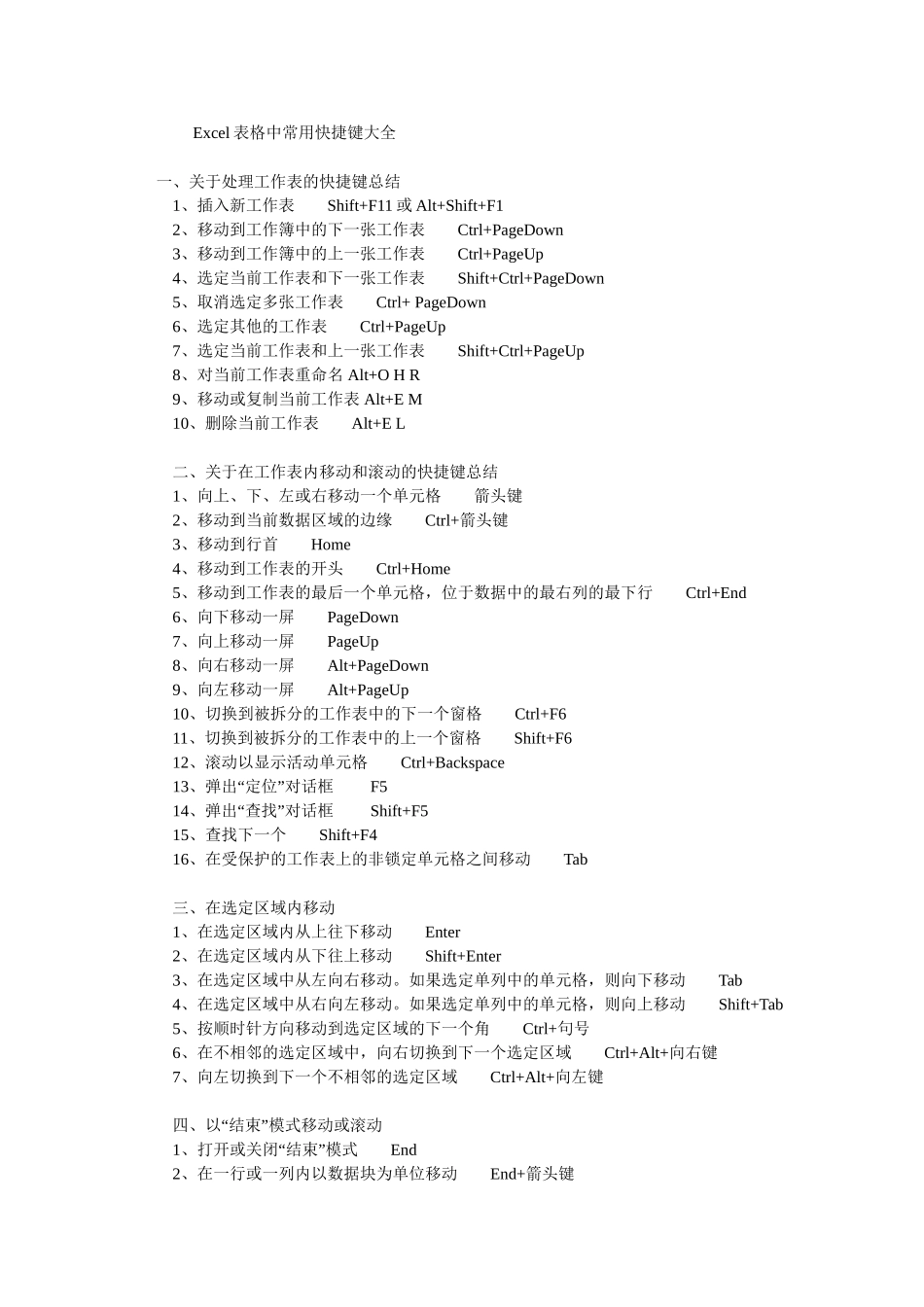 Excel表格中常用快捷键大全_第1页