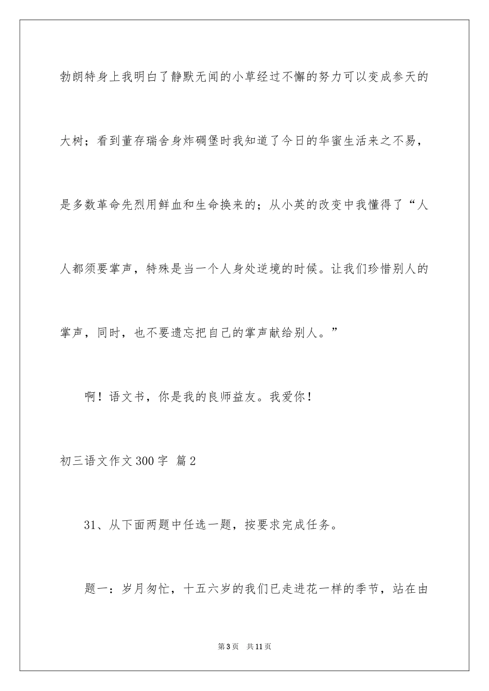 2024初三语文作文300字_1_第3页
