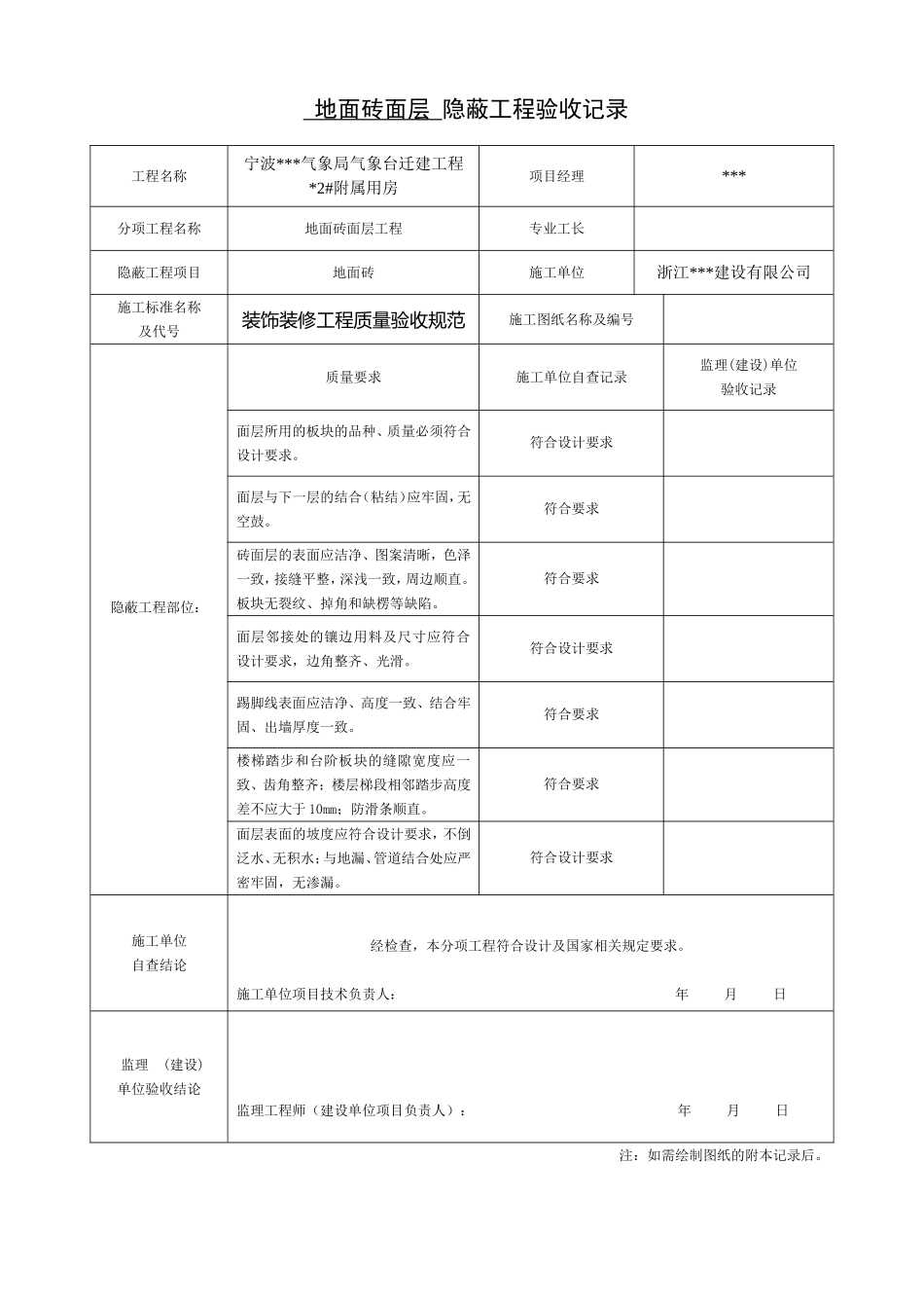 装饰装修隐蔽工程验收记录表(全套规范范例)_第1页