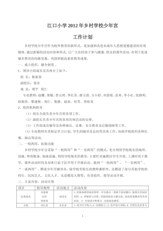 2017年乡村学校少年宫工作计划