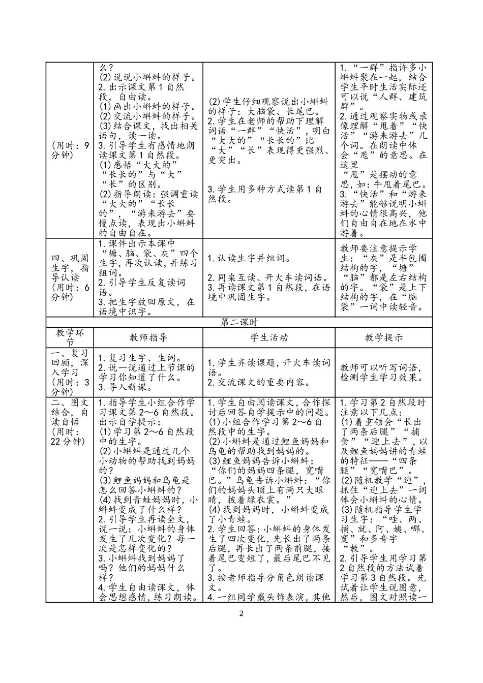 小学二年级语文上册精美表格导学案全册_第2页
