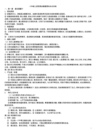 八年级上册思想品德重要知识点归纳