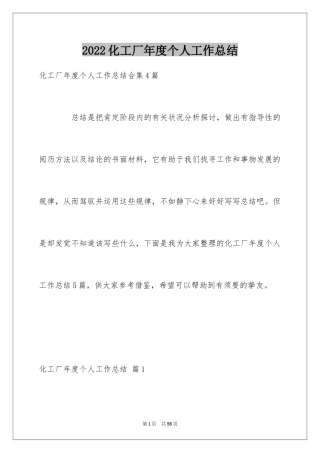2024化工厂年度个人工作总结