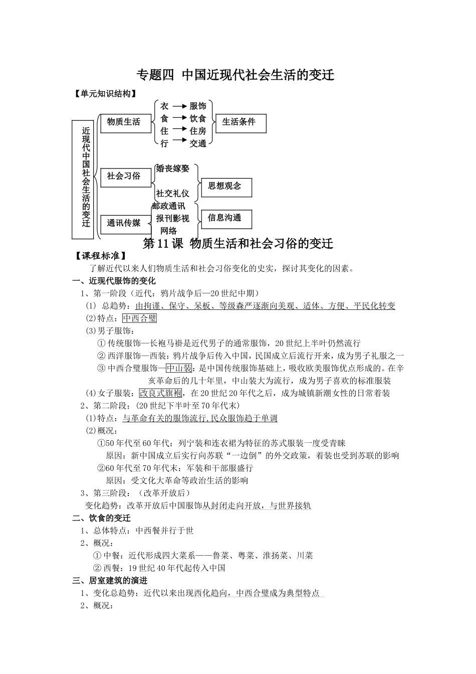 专题四中国近现代社会生活的变迁_第1页