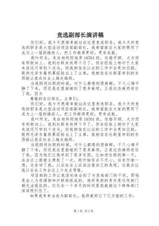 竞选副部长演讲致辞稿范文