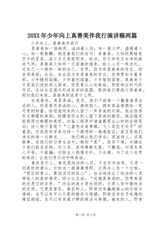 20XX年少年向上真善美伴我行演讲稿范文两篇