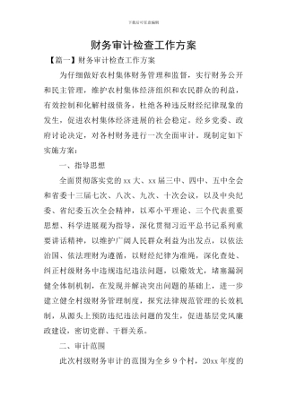 财务审计检查工作方案