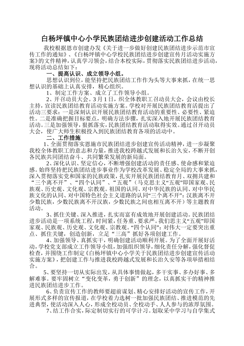 学校创建民族团结进步模范活动工作总结_第1页