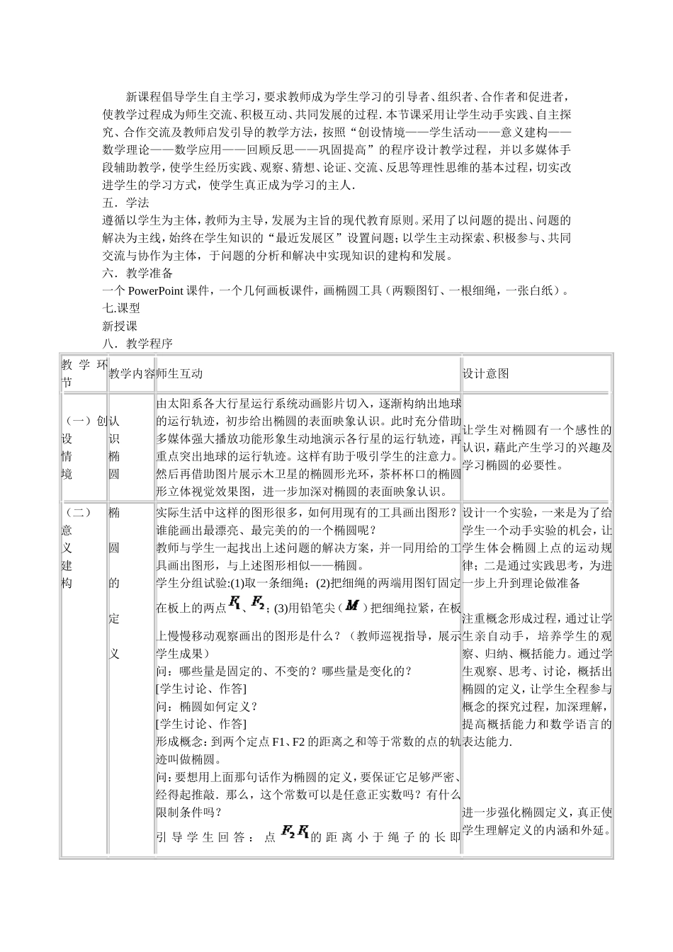 《椭圆及其标准方程(第一课时)》教学设计_第2页