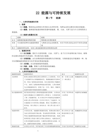 新人教版九年级物理第22章能源与可持续发展知识点全面总结