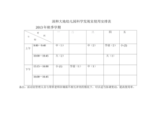 幼儿园功能室使用安排表
