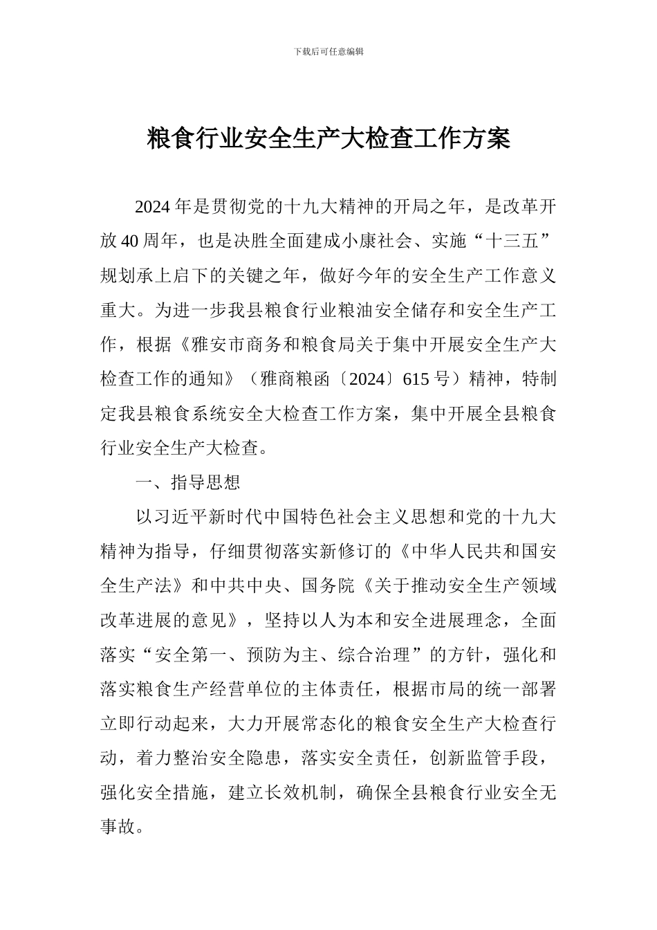 粮食行业安全生产大检查工作方案_第1页