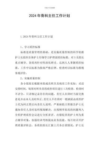 2024年骨科主任工作计划