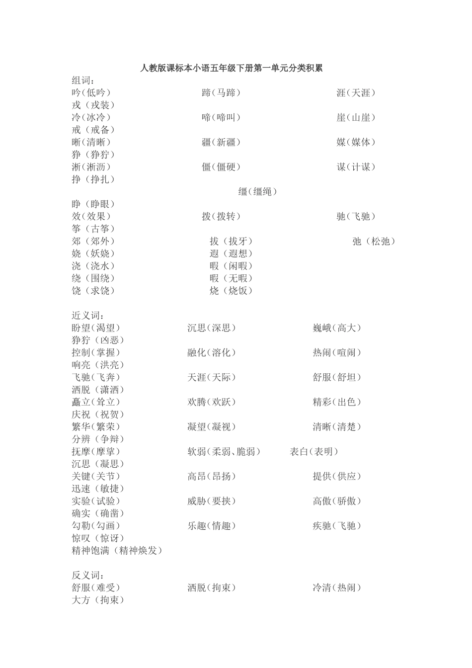 人教版课标本小语五年级下册第一单元分类积累2_第1页