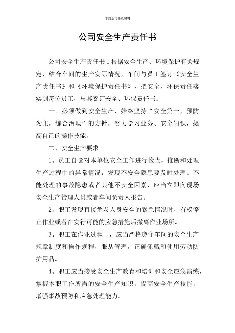 公司安全生产责任书_第1页