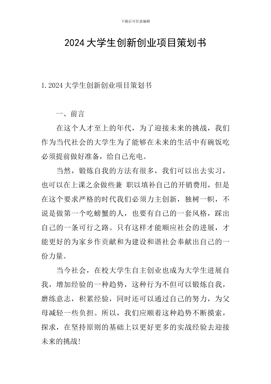 2024大学生创新创业项目策划书_第1页