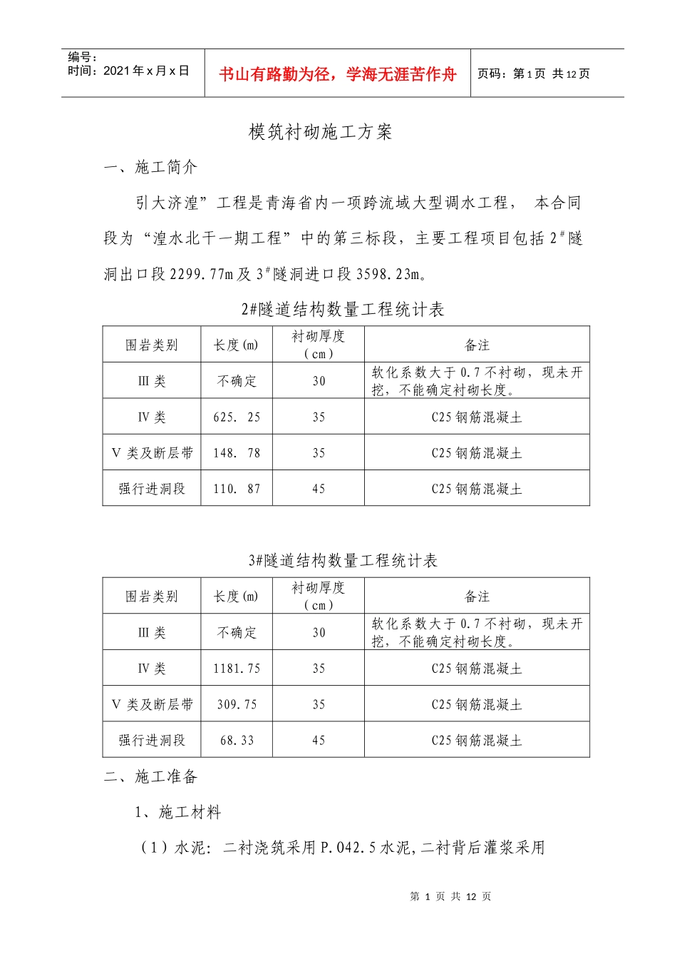 衬砌施工方案_第1页