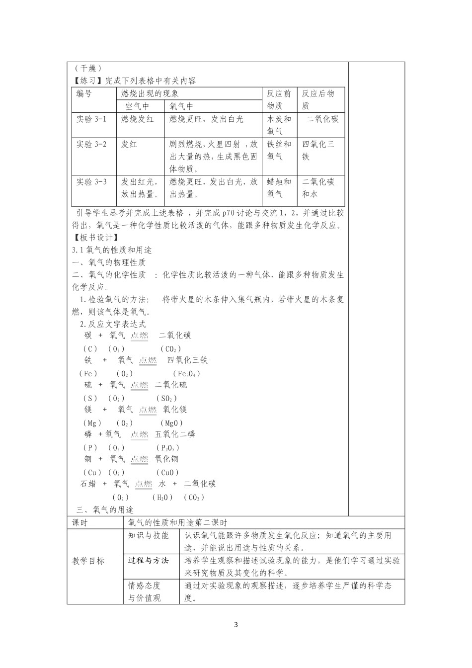3.1氧气的性质与用途(个案教学设计)_第3页