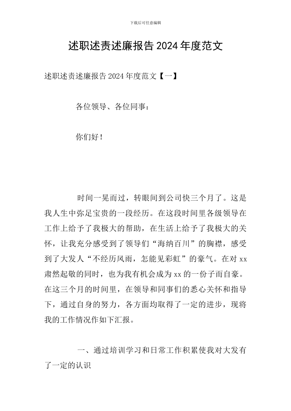 述职述责述廉报告2024年度范文_第1页