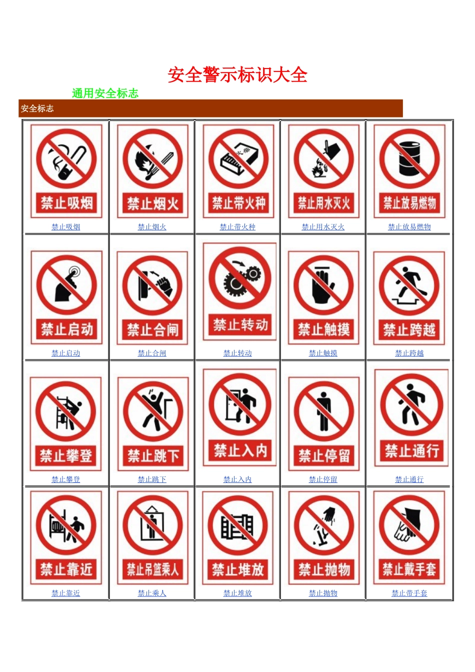 安全、环境、职业卫生警示标志图示大全_第1页