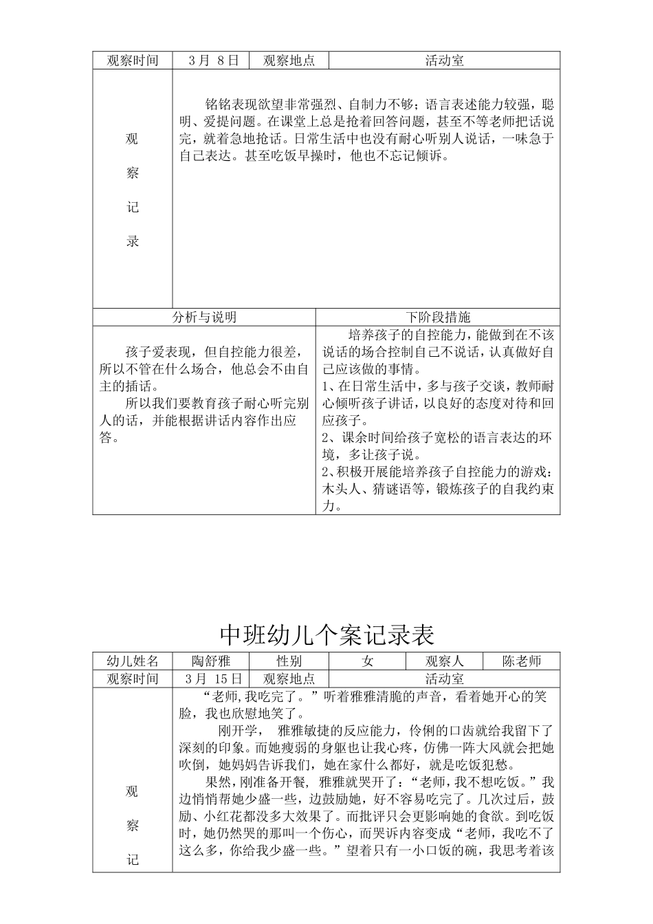 中班观察记录表_第2页